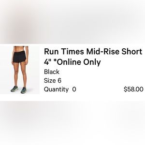 Lululemon Run Times Mid Rise Short 4”